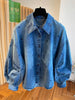 European and American Style Blue Heart Patterned Denim Shirts for Women Long-sleeved Spring Coats