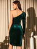 Asymmetric One Shoulder Velvet Dress Women's Elegant Party Bodycon Midi Evening Gown