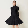 French Elegant Lace Splicing Waist Lantern Sleeve Dress Vintage High Collar Princess Dress Organza Cocktail Women's Wear