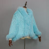 Extra Long Real Genuine Natural Knitted Rabbit Fur Shawl Coat with Fox Fur Collar Women's Knit Jacket Cape