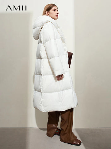 Minimalist Down Puffer Coat For Women Winter Long Bread Coat Light Thick Warm Quality Outerwear 12424110