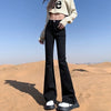 Woman High Waist Vintage Flare Jeans Female Elastic Bell Bottom Pants Girls Black Brown Deep Blue Light Blue Denim Trousers
