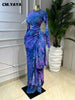 Women Tie Dye Print O-neck Ribbon Long Sleeve Long Dress Street Evening Birthday Club Party Vestidos Sexy Dresses