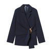 Women Suit Pants Two-Piece Set Buckle Decoration Long Sleeve Blazer Coat + Straight-Leg Pants 2 Pieces Sets Chic Woman Outfits