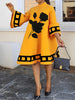 Flower Print Loose Yellow Dresses for Women Autumn Winter Clothes Flared Sleeves Woman Midi Casual A-line Dress