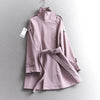 Solid-color England Style Tie-waist Mid-length Coats Long Sleeves Autumn Simple Women's Jackets
