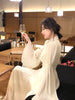 Spring Elegant V-Neck Midi Dress Office Lady Long Sleeve Casual One Piece Dress Korean French Vintage Chiffon Dress Women