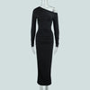 Elegant Slanted Collar Bodycon Maxi Dress Women Long Sleeve White Black Evening Party Robes Streetwear Female Dresses