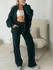 Autumn Sports Suit For Women Loose Solid Color Zipper Long Sleeve Sweatshirt Coat High Waist Lace Up Trousers 2 Piece Set