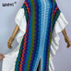 Knitting Rainbow Printing Comfort Warm Winter Holiday Dress Elegant Africa Women Boho Party Long Dress