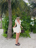 Cream White Polka Dot Mini Dress Women Deep V Neck Short Puff Sleeve Pleated Front Buttons Slim Fit Casual Party Dresses