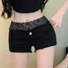Sexy Lace Patchwork Low-Waist Shorts Women Korean Slim Short Sexy Denim Pants Black White Y2K Club Wear Jean Shorts