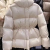 Cotton-Padded Jacket Women Autumn WinterNew Down Coat Female Parkas Hooded Drawstring Waist Thick Warm Overwear Lady Top
