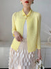 Yellow Pleated Women's Elastic Slim Cardigan Coat Autumn Outerwear Stand Collar Jacket 2DB3894