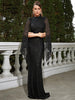 Elegant Apricot Sequin Muslim Party Dress Women Split Sleeve High Neck Bodycon Dubai Evening Dresses Prom Gown