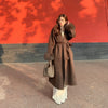 Elegant Lace Up Woolen Coat Women Furry Lapel Fur Patchwork Belt Loose Short Jacket Female Lady Autumn Winter Cardigans