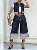 Women's High Waist Wide Leg Rolled Cuffs Cropped Jeans Casual Streetwear Denim Capris Pants Bottoms