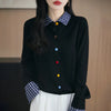 Fake Two Piece Spliced Sweater Jacket Women Autumn Long Sleeve Loose Shirt Collar Knitted Cardigan Ladies Casual Knit Female