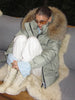 Women's Hooded Faux Fur Trim Padded Coat Solid Stand Belt Waist Zipper Stylish Versatile Jacket Winter Warm Parka Outerwear