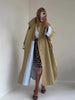 Elegant Khaki Women's Trench Coat Long Autumn Loose Stand Collar Full Sleeved Single Breasted Pocket Side Split Windbreaker