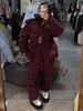 Drawstring Women's Winter Padded Jacket Pant Suits Hooded Full Sleeve Warm Jackets Pants Thicken Casual Lady Outfit