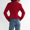 Women Vintage Tweed Blazer Lapel Collar Full Sleeves Single Breasted Slim Fit Peplum Cropped Coat Fall Winter Elegant Outerwear