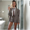 Women Checked Belt Jacket Shorts Set Retro Chic Full Sleeve Lapel Buttons Pockets Blazer Sets Lady Daily Commute Street Outfit