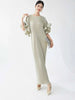 Elegant Pleated Long Dress For Women O-neck Flare Sleeves High Waist Solid Color Dresses Spring Clothing 2Z2387