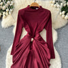Long Dress Women Sexy Dresses Mock Neck Vestidos Y2k Streetwear Full Sleeve Tight Waist Elegant Splice Party Night Work