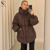 High Collar Puffer Women's Winter Coat Drawstring Waist Cinched Padded Jacket Thick Loose Casual For Ladies Streetwear Parka