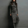 Retro Solid Suede Slim Fit Long Dresses Woman Fall Turtleneck High Waist Party Dress Winter Long Sleeve Pullover Female Clothing