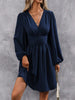 Dresses Woman Clothing V Neck Lantern Sleeve Wrap Mini Dress Ruched Waist Flowy Hem Elegant for Autumn and Party Styles