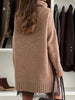 Autumn Winter Turtleneck Patchwork Mini Dress, Holiday Long Sleeve Chic Sweater Dress, Solid Loose Ladies Dress