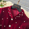 Women Rhinestone Lace Up Dresses Velvet Solid Dress A Line Lantern Sleeve Ankle Lenth Single Breasted Casual Elegant Autumn