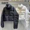 Women Thick Warm Cotton Short Jacket Rhinestones Winter Stand Collar Down Coat Shiny Crystal Cropped Puffer Parka Пуховики