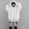 Kawaii Vintage Gothic Lolita Coat Women Harajuku Y2k Bear Ears Hooded Loose Plush Jacket Ropa Mujer Girls Sweet Warm Outwear