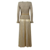 Winter in Stock Autumn Lady Stylish Fake 2Pcs Designed O-neck Long Sleeve Women Knit Pleated Dress With Waist Chain