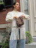 Women's Tassel Hem Vintage Tops Long Sleeved Single Breasted Button Out Stand Up Collar Coat Autumn Bohemian Street Daily Outfit