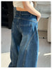 Women's High-Waisted Barrel Jeans Curved Leg Denim Contrast Stitching Vintage Wash Horseshoe Pants S-3XL