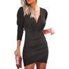 burst waist show thin solid color v-neck long sleeve tight skirt folk wind nightclub dress woman