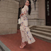 Sexy Print Women Long Dress Urban V-neck Single Breasted Ruffles Half Sleeve Female Dresses Spring Autumn Lady Robe