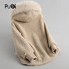 A18103 Women's Winter Wool Warm Real Fox Fur Hood Coat Lady Real Wool Long Coat Jacket Overcoat