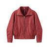 Women Stand Collar Leather Pilot Jacket Red Zipper Cropped Long Sleeve Coat Casual Outerwear Lady Autumn Casual Coat