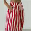 Vertical Stripe Two Piece Outfit Stand Collar Zip Up Jacket Elastic Waist Wide Leg Pants Loose Women Casual High Street Set
