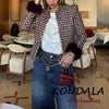 Vintage Spring Plaid Single Breasted Straight Woman Blazer Office Lady Tassel Sleeve Female Modern Outwear