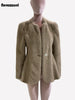 Autumn Winter Elegant Chic Short Fitted Faux Fur Blazer Women Single Button Puff Sleeve Fluffy Jacket