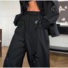 Elegant Stripe Sequin Blazer Jackets Trousers Set Lapel Long Sleeve Coat Wide Leg Long Pants Chic Female Matching Sets
