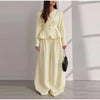 Solid Yellow Pant 2 Piece Set Women's Full Sleeves Buttons Waist-cinching Coats Wide-leg Trousers Ladies Autumn Outfit