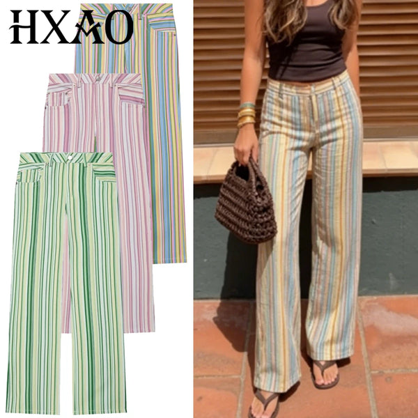 Rainbow Baggy Jeans Pants Women's Straight Jeans Female Striped Low Landing Jeans Chic Denim Trousers Streetwear Pants