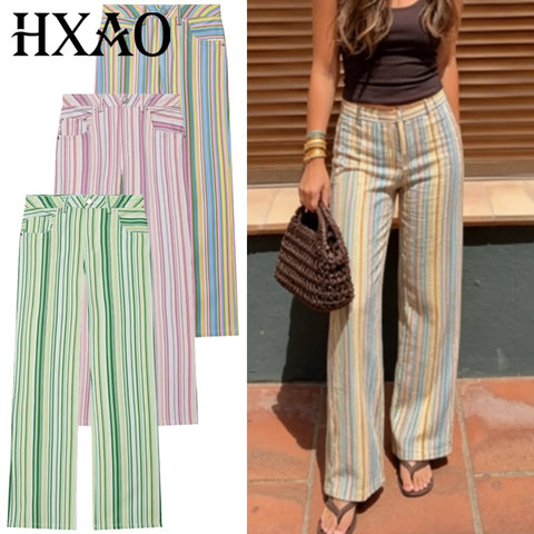 Rainbow Baggy Jeans Pants Women's Straight Jeans Female Striped Low Landing Jeans Chic Denim Trousers Streetwear Pants